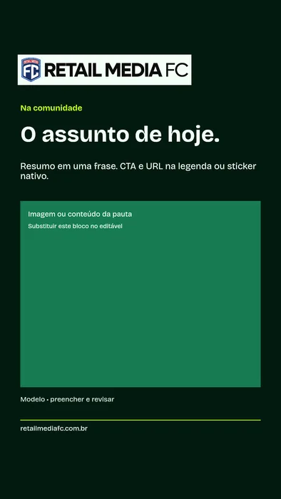 Modelo vertical · Na comunidade. Retail Media FC; modelo com campos a preencher.